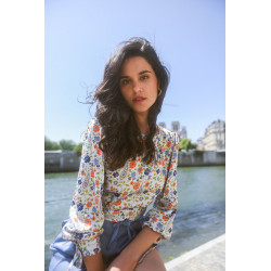 Blouse imprimé fleuri col rond à dos nu