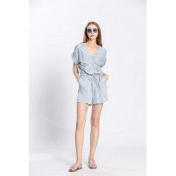 Jumpsuit uni col V plissé
