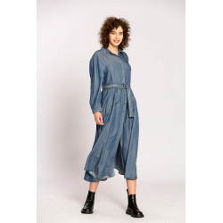 Robe longue unie ceinturée