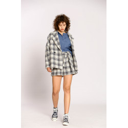 Manteau court à carreaux jacquard