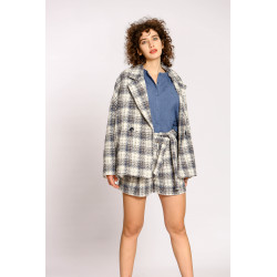 Manteau court à carreaux jacquard