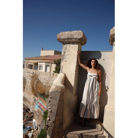 Robe longue coton rayé