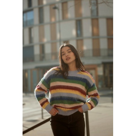 Pull à rayures multicolores
