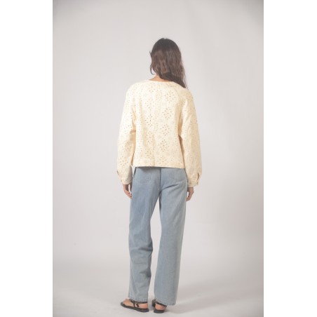 Veste jean broderie anglaise