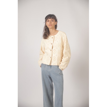 Veste jean broderie anglaise