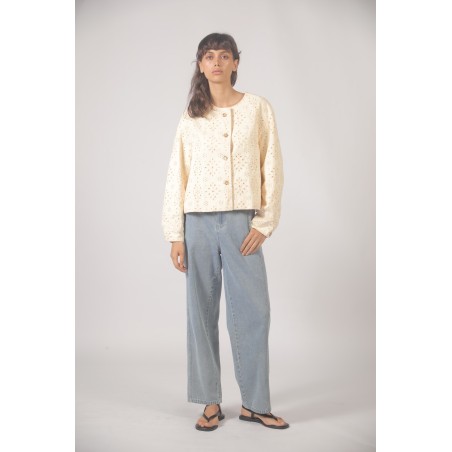 Veste jean broderie anglaise
