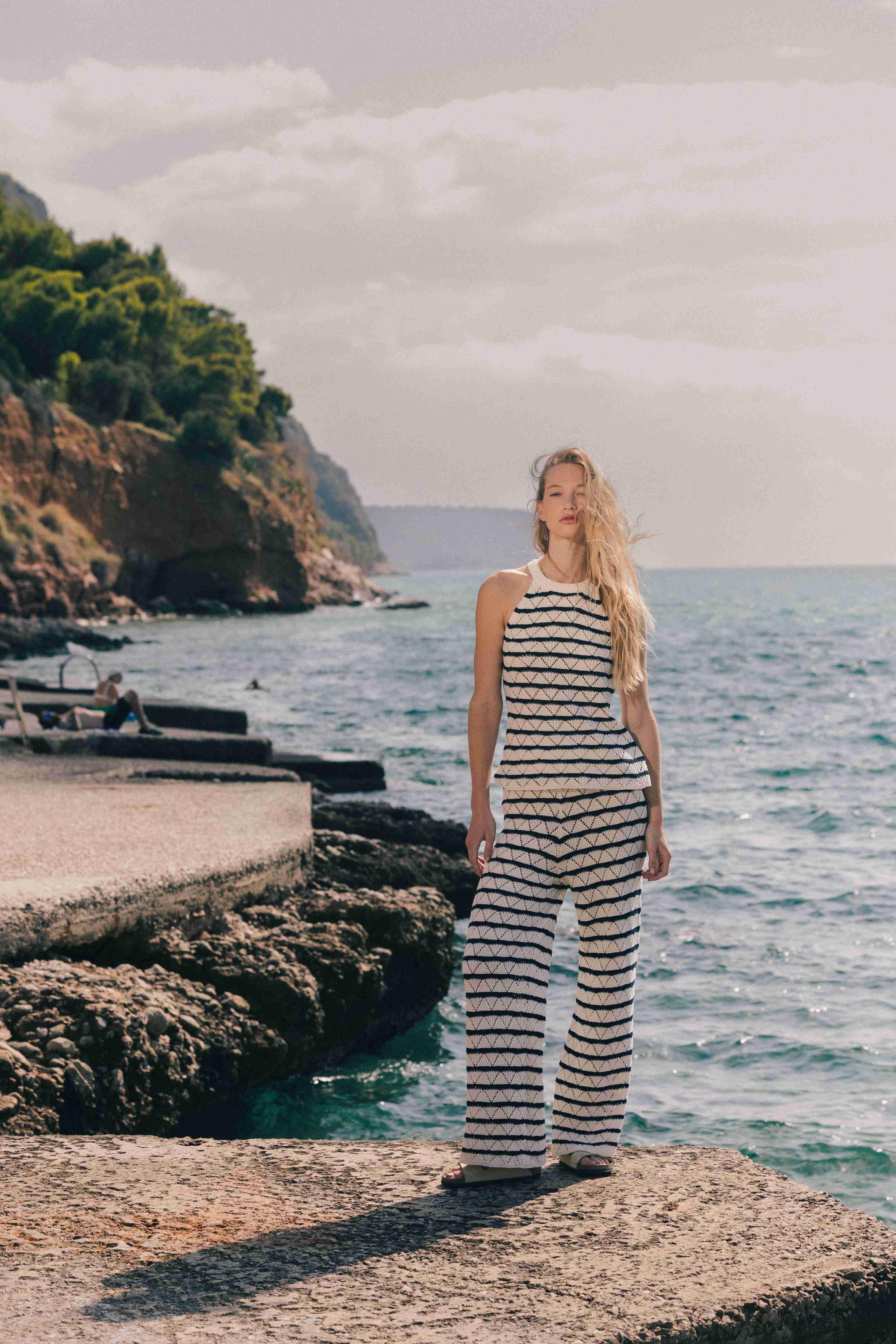 Pantalon en maille marinière