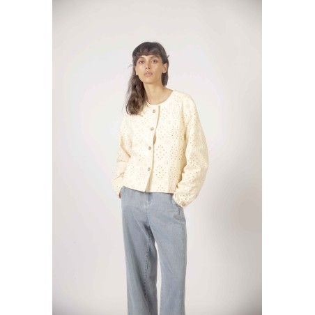 Veste jean broderie anglaise