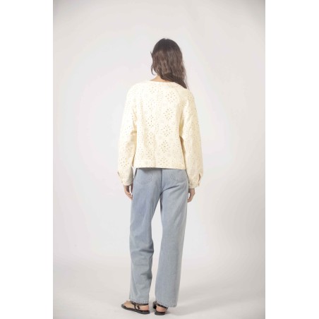 Veste jean broderie anglaise