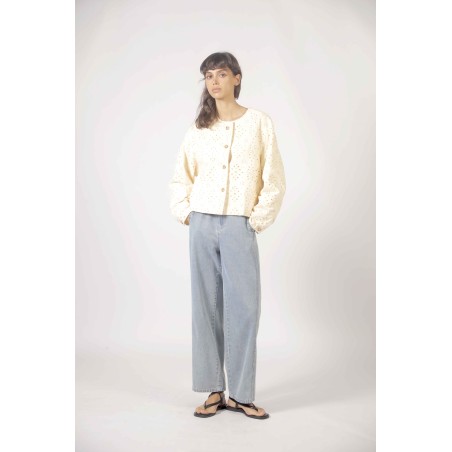 Veste jean broderie anglaise