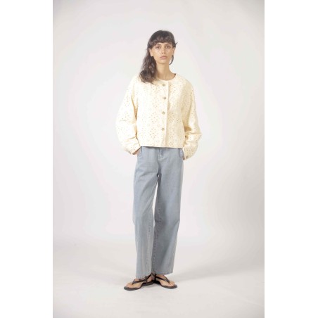 Veste jean broderie anglaise