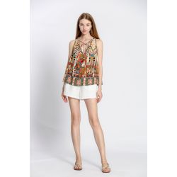 Blouse imprimé col v à nœud