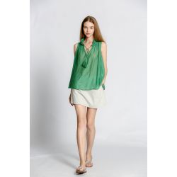 Blouse uni col v à nœud